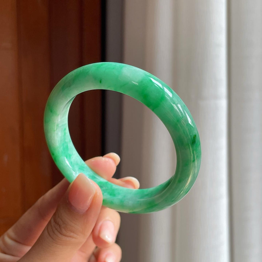 糯冰带色翡翠平安镯（54.5mm）（yc400204）