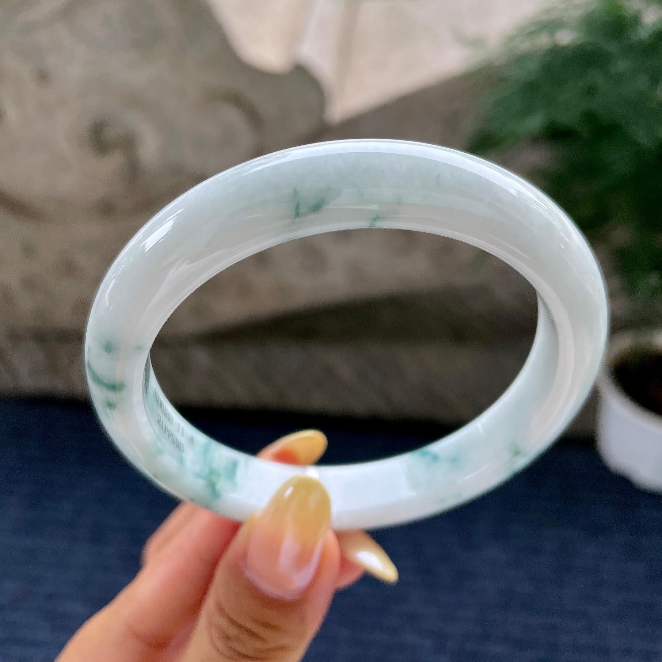 大圈口 细糯种飘花正圈平安镯62圈 天然缅甸A货翡翠（yc481924）