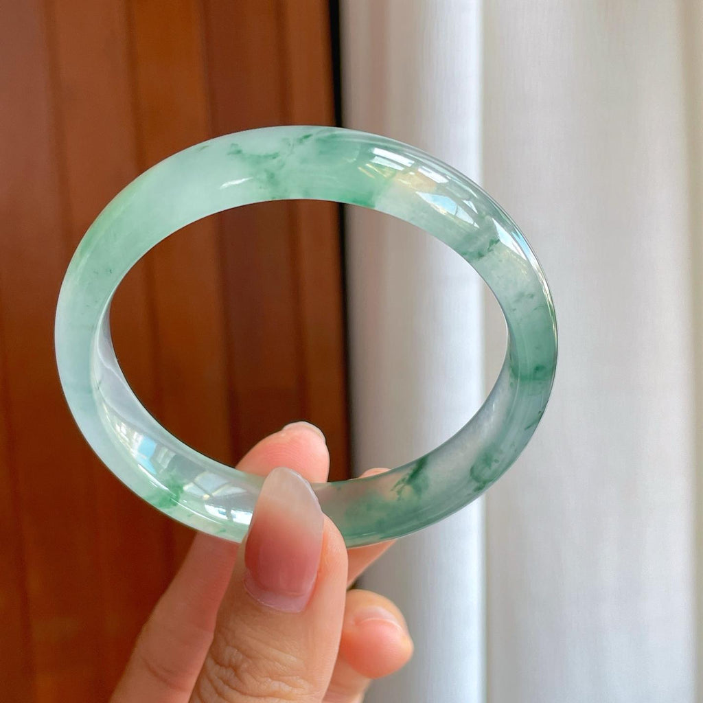冰玻种飘花翡翠平安镯（57.5mm）（yc318586）