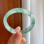 冰玻种飘花翡翠平安镯（57.5mm）（yc318586）