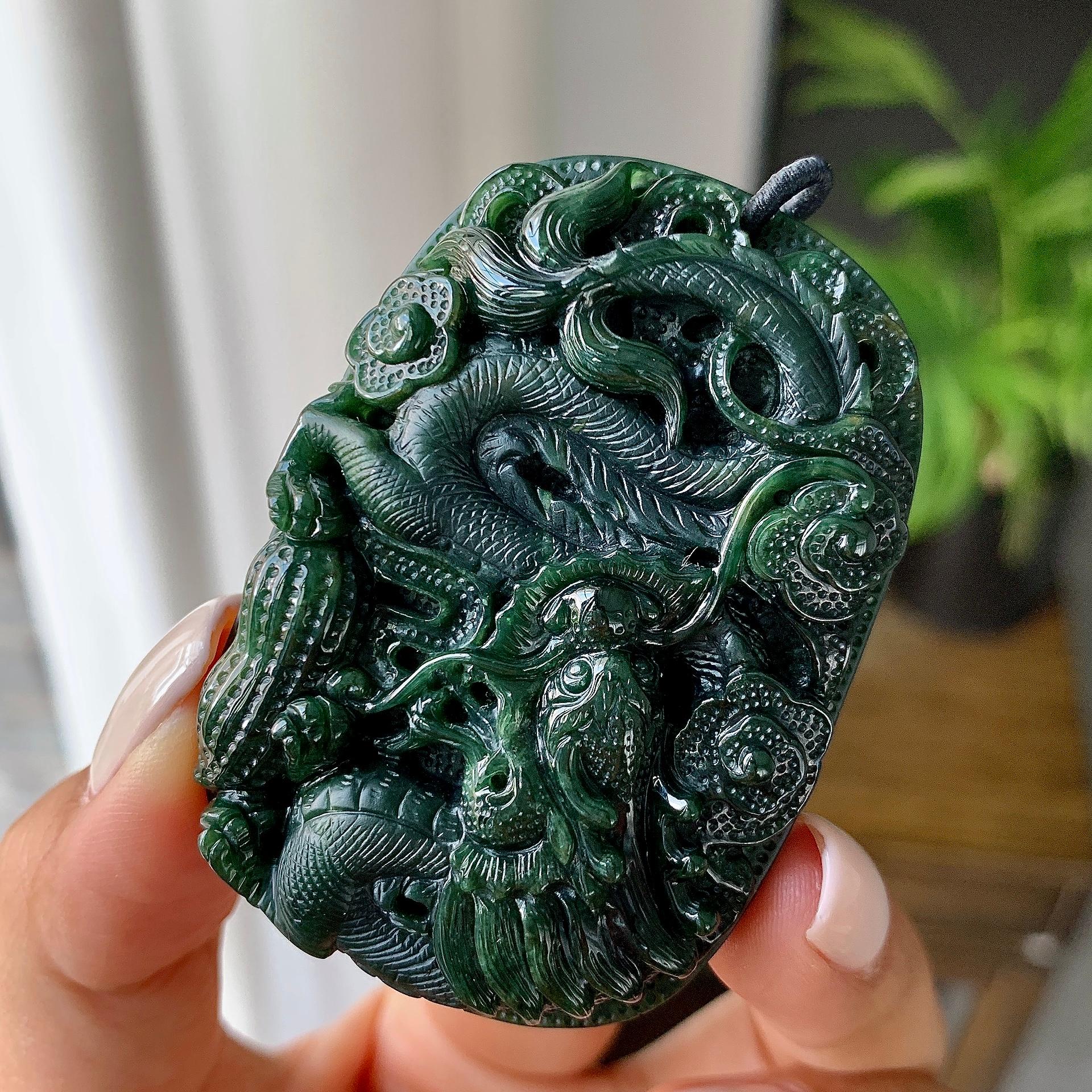 细糯种墨翠龙牌挂件（yc215127）