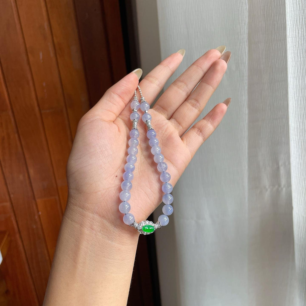 18k金镶冰种紫罗兰翡翠珠串项链（yc228472）