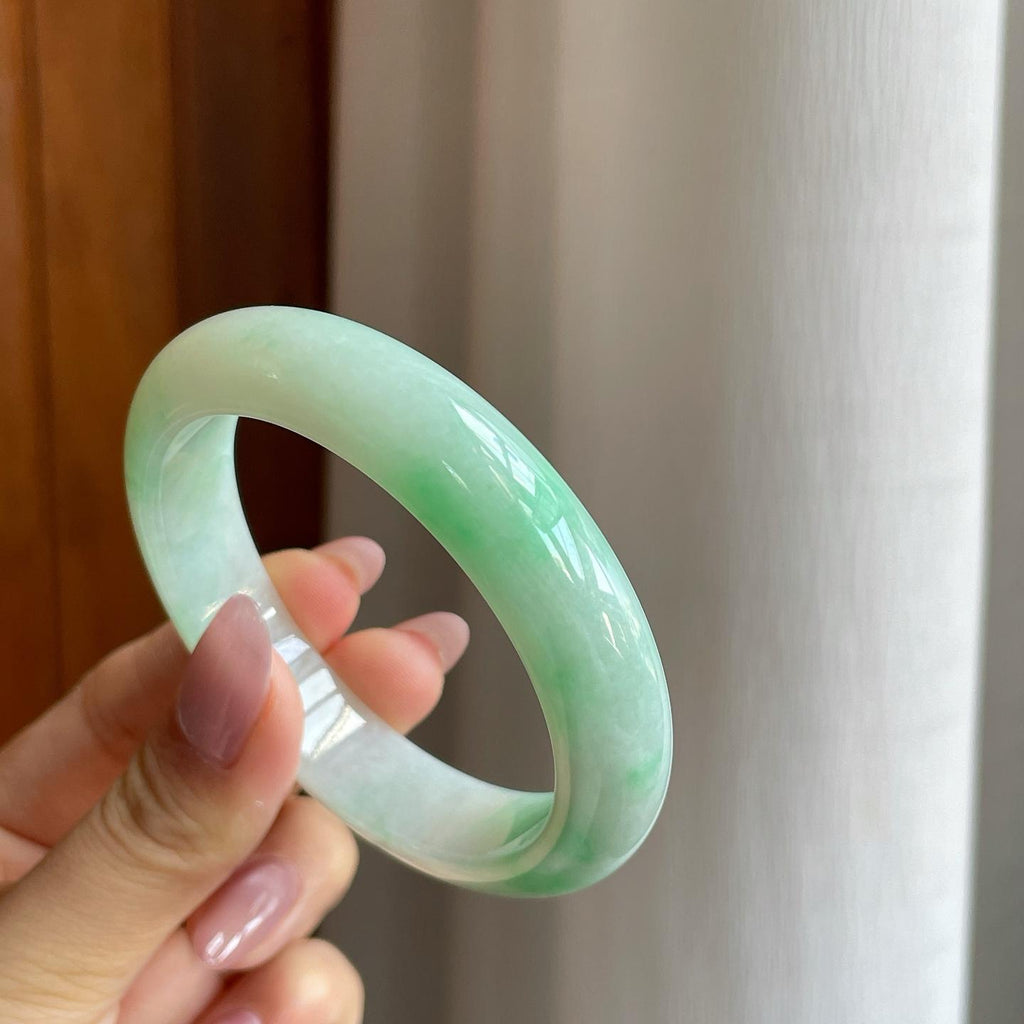 细糯冰飘花翡翠平安镯（55mm）（yc284957）