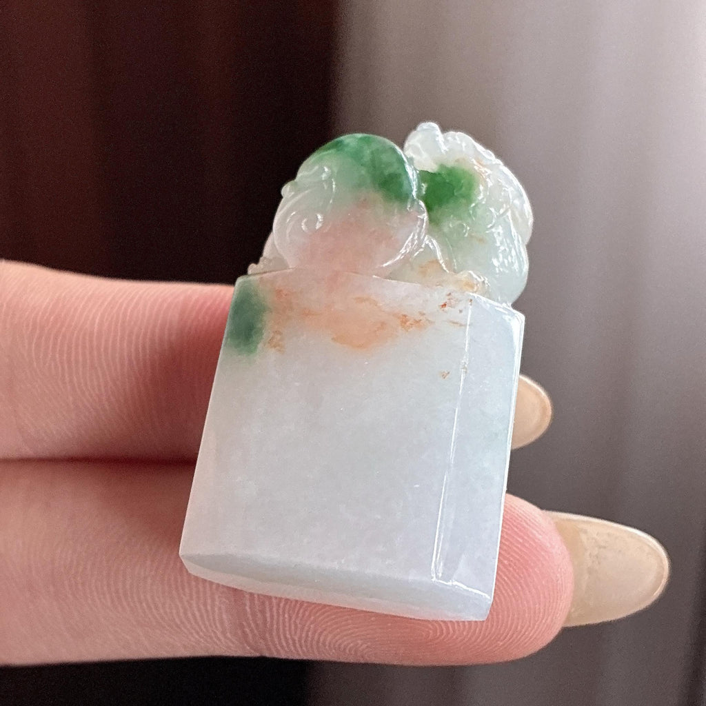 糯冰特色飘花带黄翡貔貅印章 天然缅甸A货翡翠（yc497659）