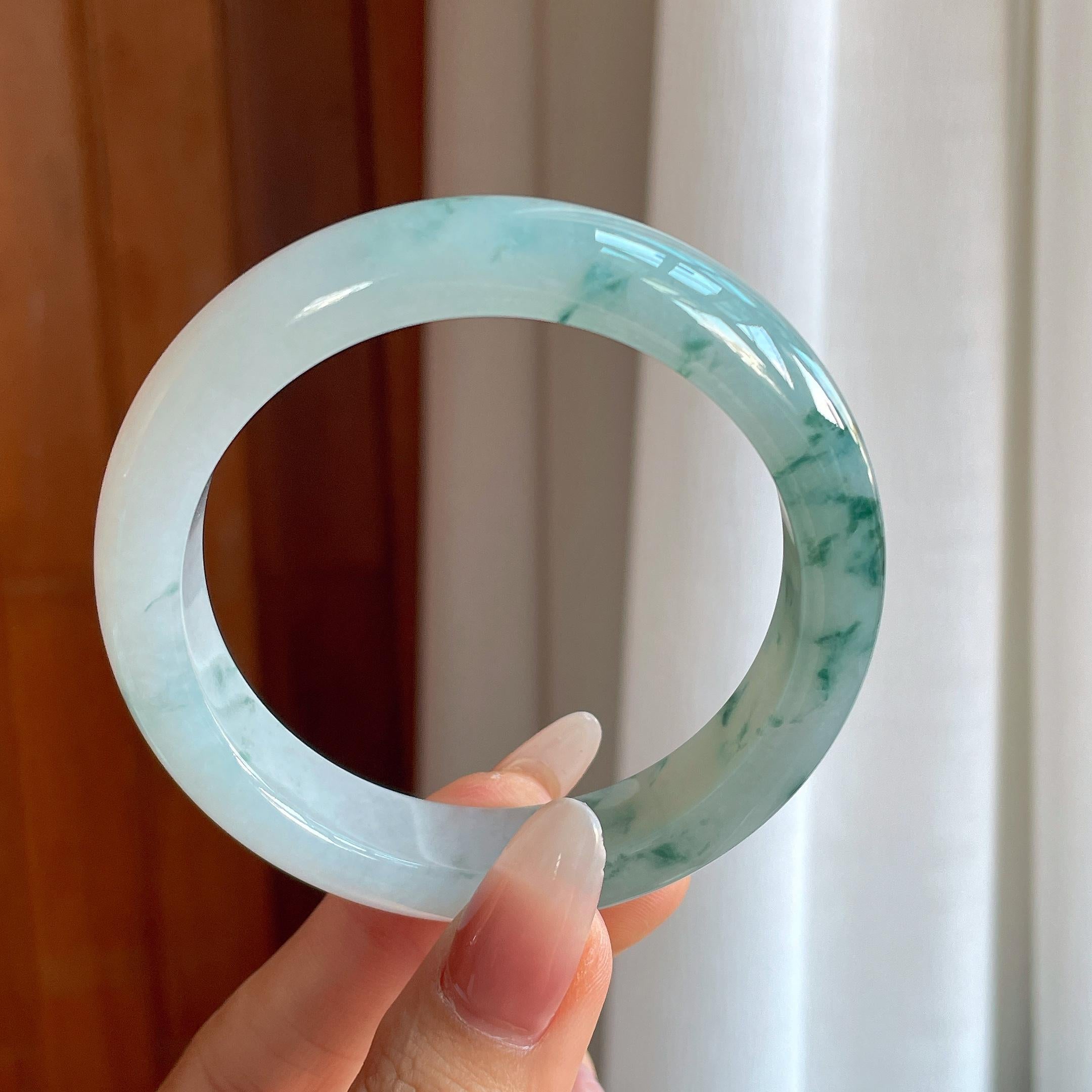 糯冰种飘花翡翠平安镯（56mm）（yc302164）