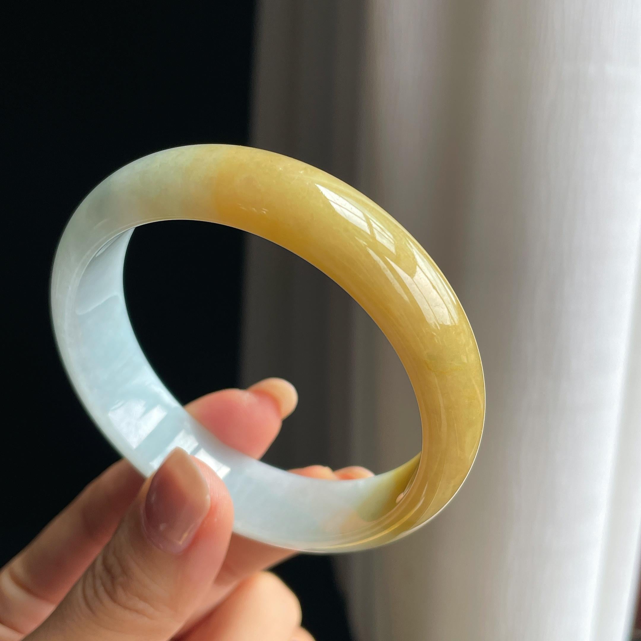 糯冰黄翡翡翠平安镯(59mm)（yc415985）