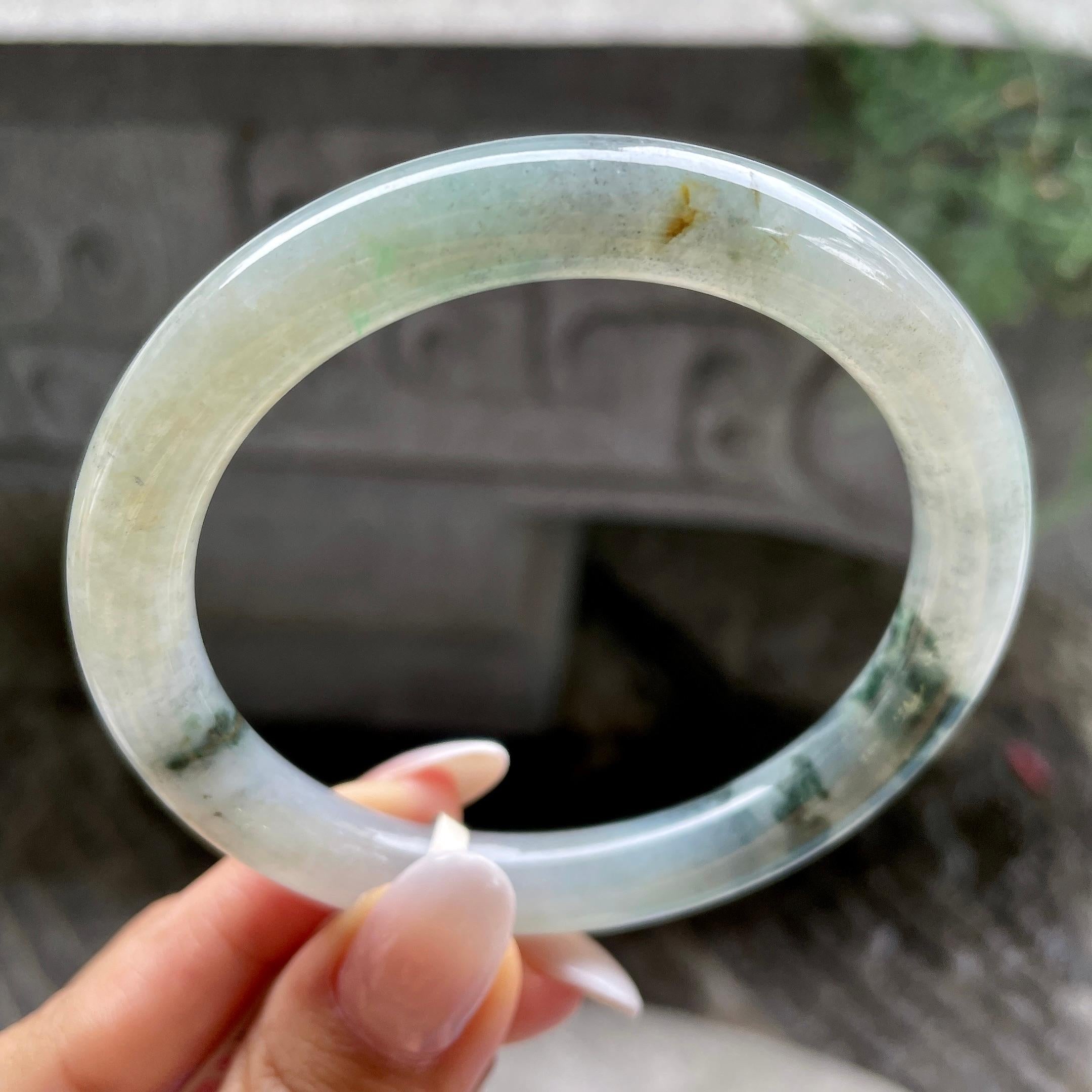 大圈口     细糯种飘花圆条手镯59.9圈          天然缅甸A货翡翠（yc407864）
