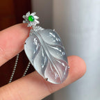 18k金镶冰玻种无色雪花棉翡翠叶子（yc250571）