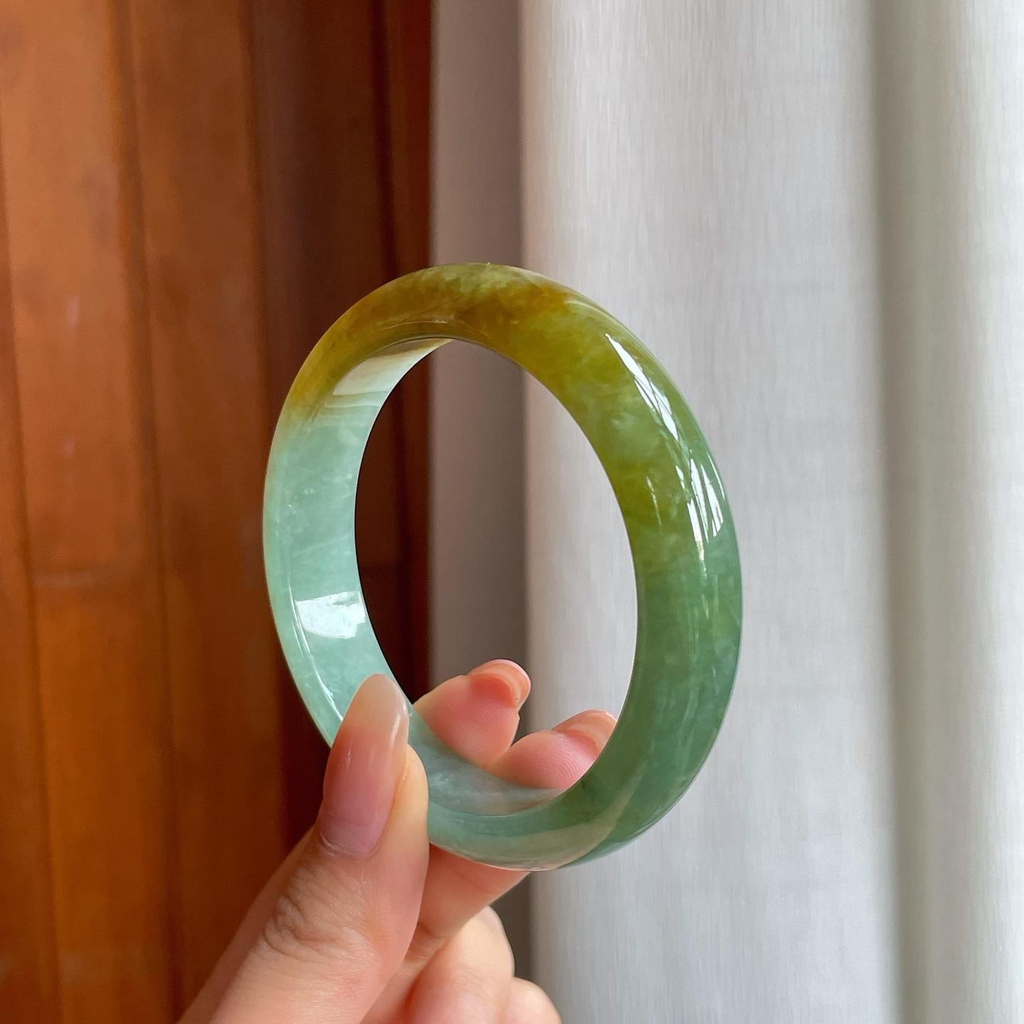 冰种黄加绿翡翠平安镯（56.8mm)（yc360248）