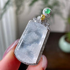 18k金钻镶冰种无色山水牌吊坠    天然缅甸A货翡翠（yc330312）