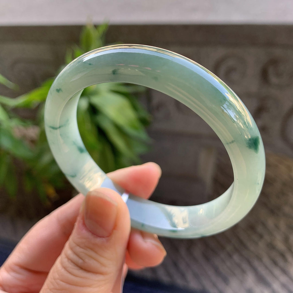 细糯种飘绿花正圈平安镯54.4圈口 天然缅甸A货翡翠（yc330287）