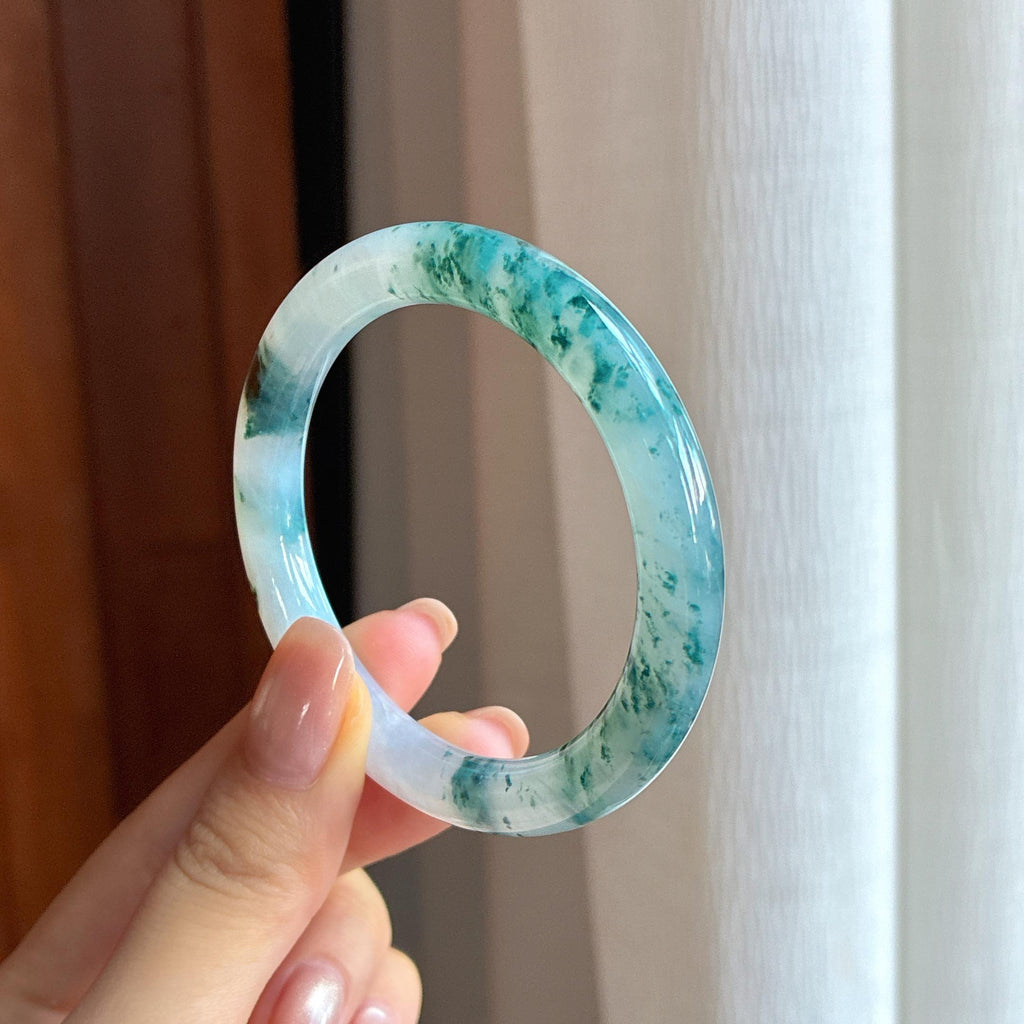 冰种飘花翡翠圆条手镯 50圈（yc436795）