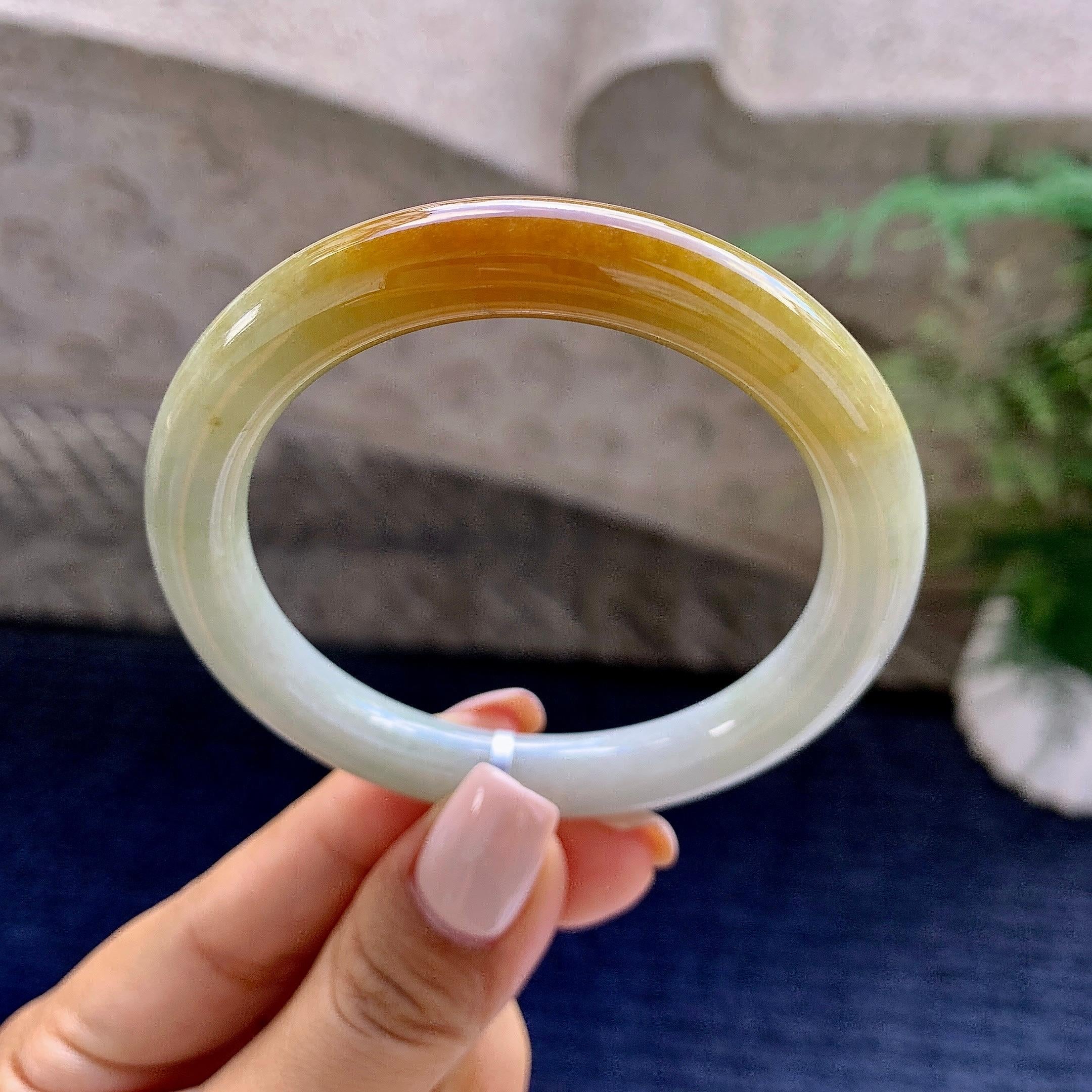 糯种黄翡圆条手镯（53.8mm）（yc223953）