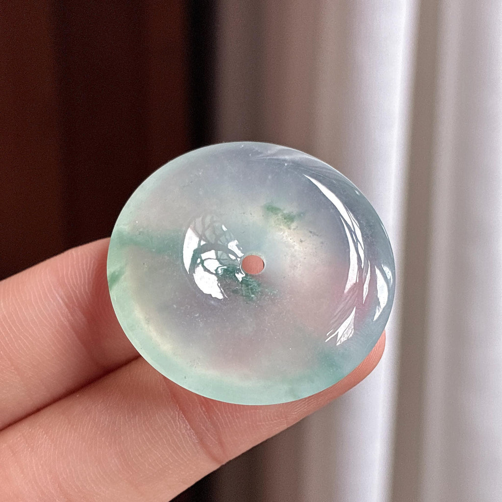高冰起光飘花平安扣 天然缅甸A货翡翠（yc465902）