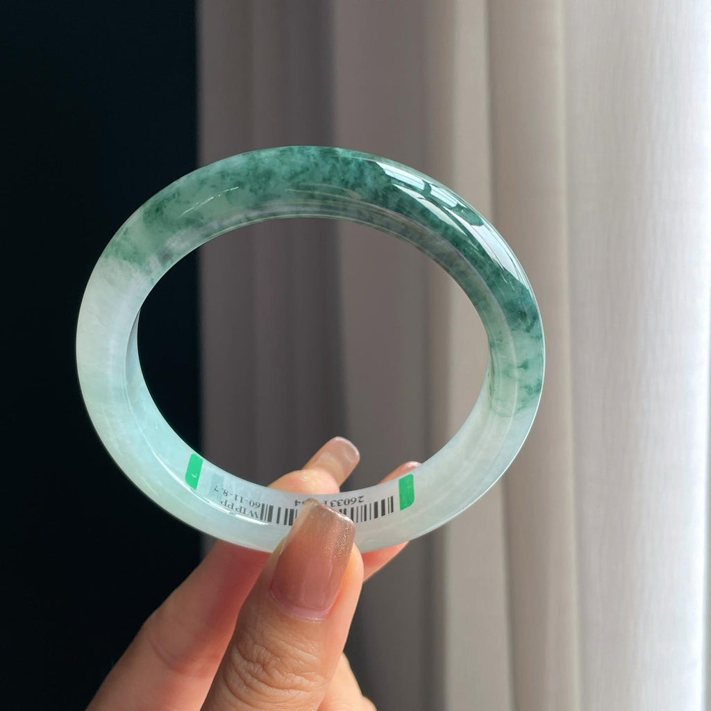 冰种飘花翡翠平安镯（60.3mm）（yc374203）