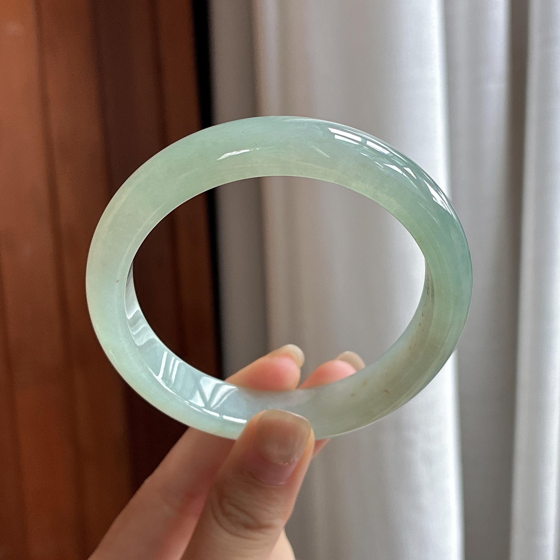 大圈口 糯冰种晴底带洒金正圈平安镯 60圈 天然缅甸A货翡翠（yc484446）