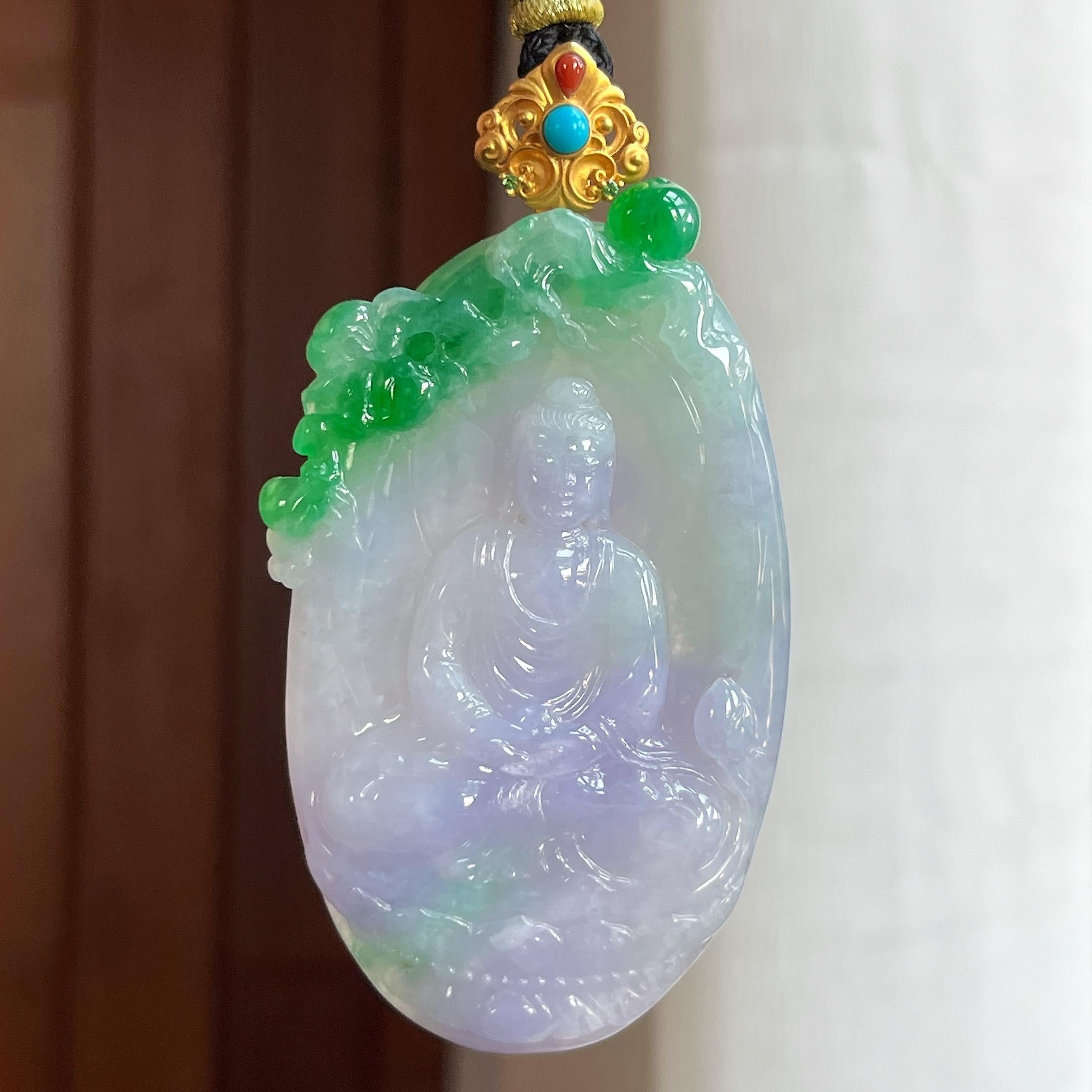 18k金扣糯冰春彩翡翠大日如来（yc424978）