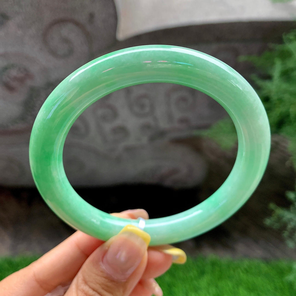大圈口       细糯种满绿圆条手镯59.3圈             天然缅甸A货翡翠（yc392737）