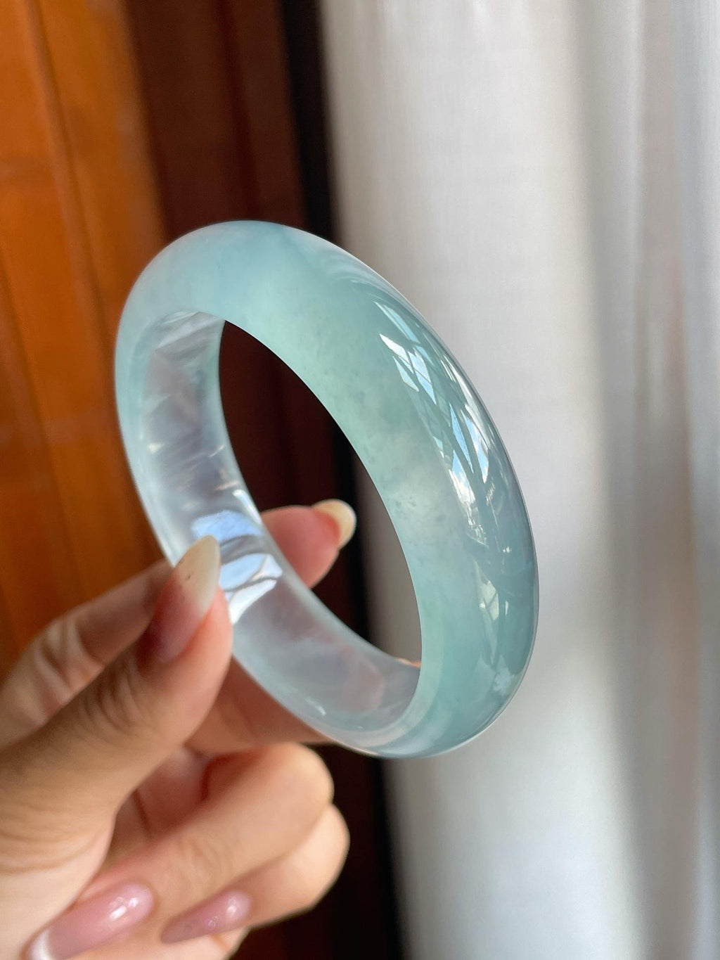 冰玻种蓝底翡翠平安镯（57.5mm）（yc220808）