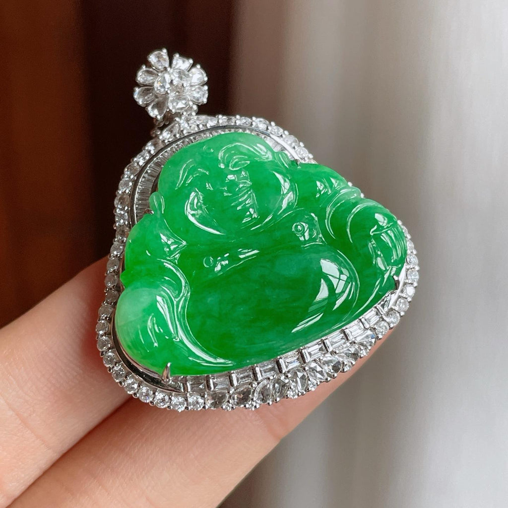 18k金镶糯冰满绿翡翠佛公（yc248488）