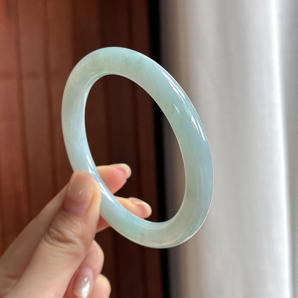 细糯种蓝晴圆条手镯 55圈 天然缅甸A货翡翠（yc483715）