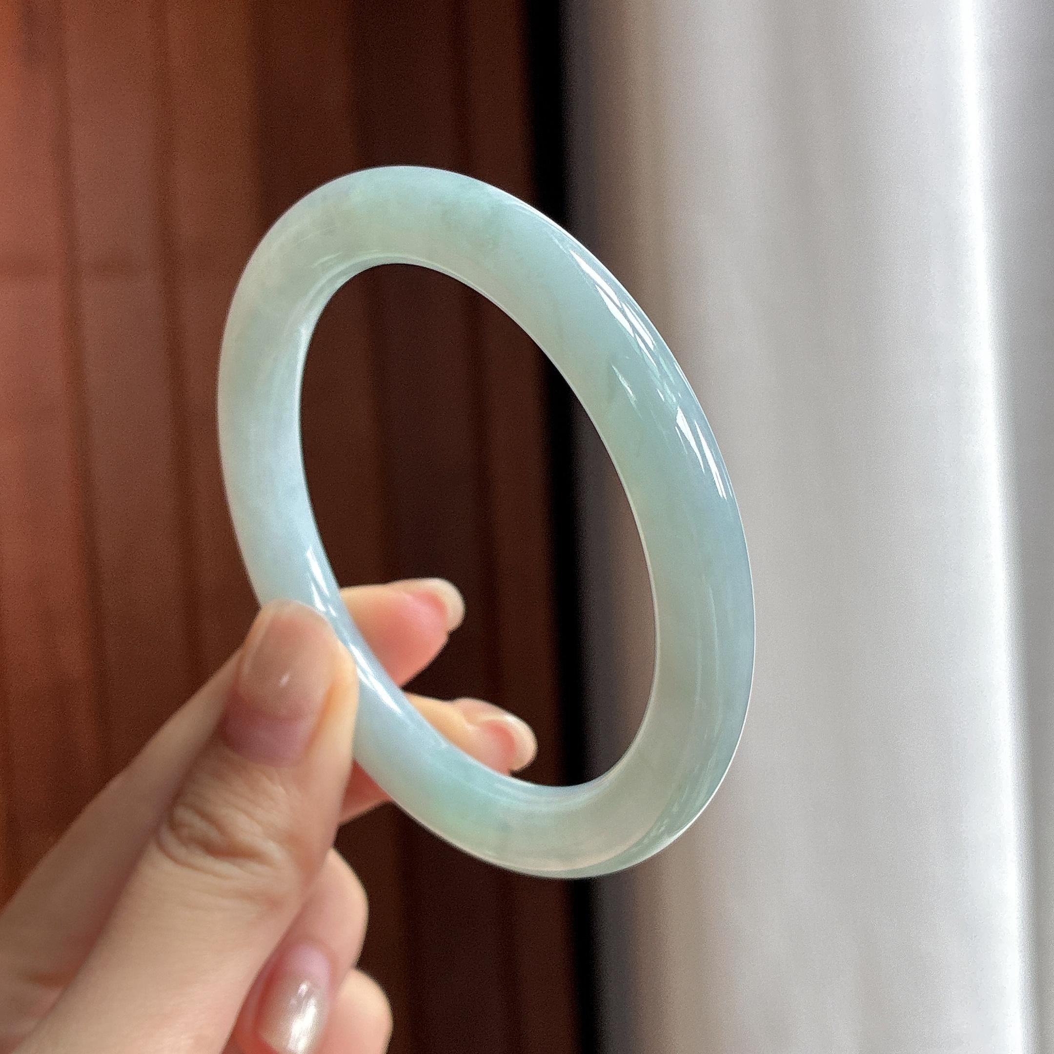 细糯种蓝晴圆条手镯 55圈 天然缅甸A货翡翠（yc483715）