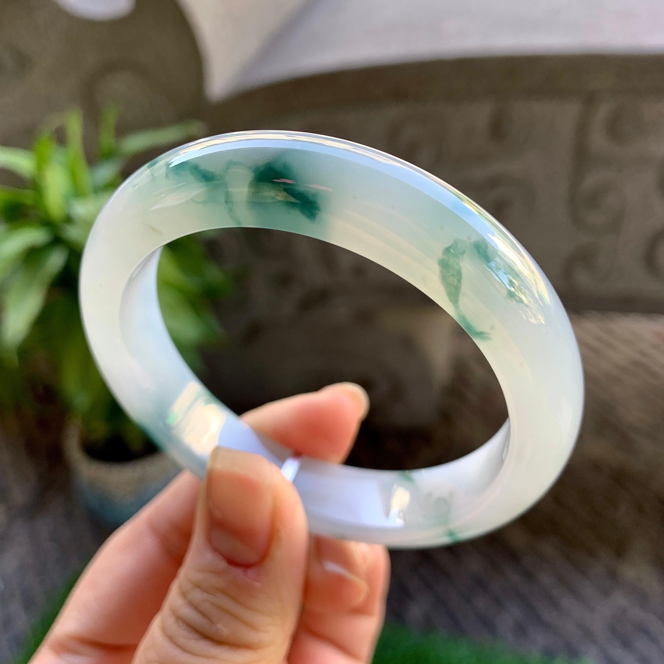糯冰种飘花平安镯（54mm）（yc307326）