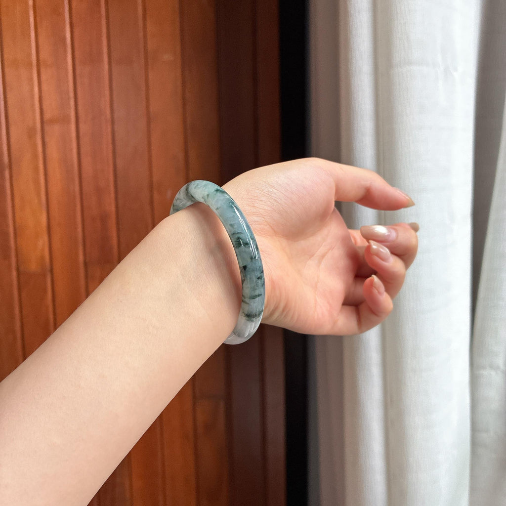 细糯种飘花圆条手镯 52圈 天然缅甸A货翡翠（yc454463）