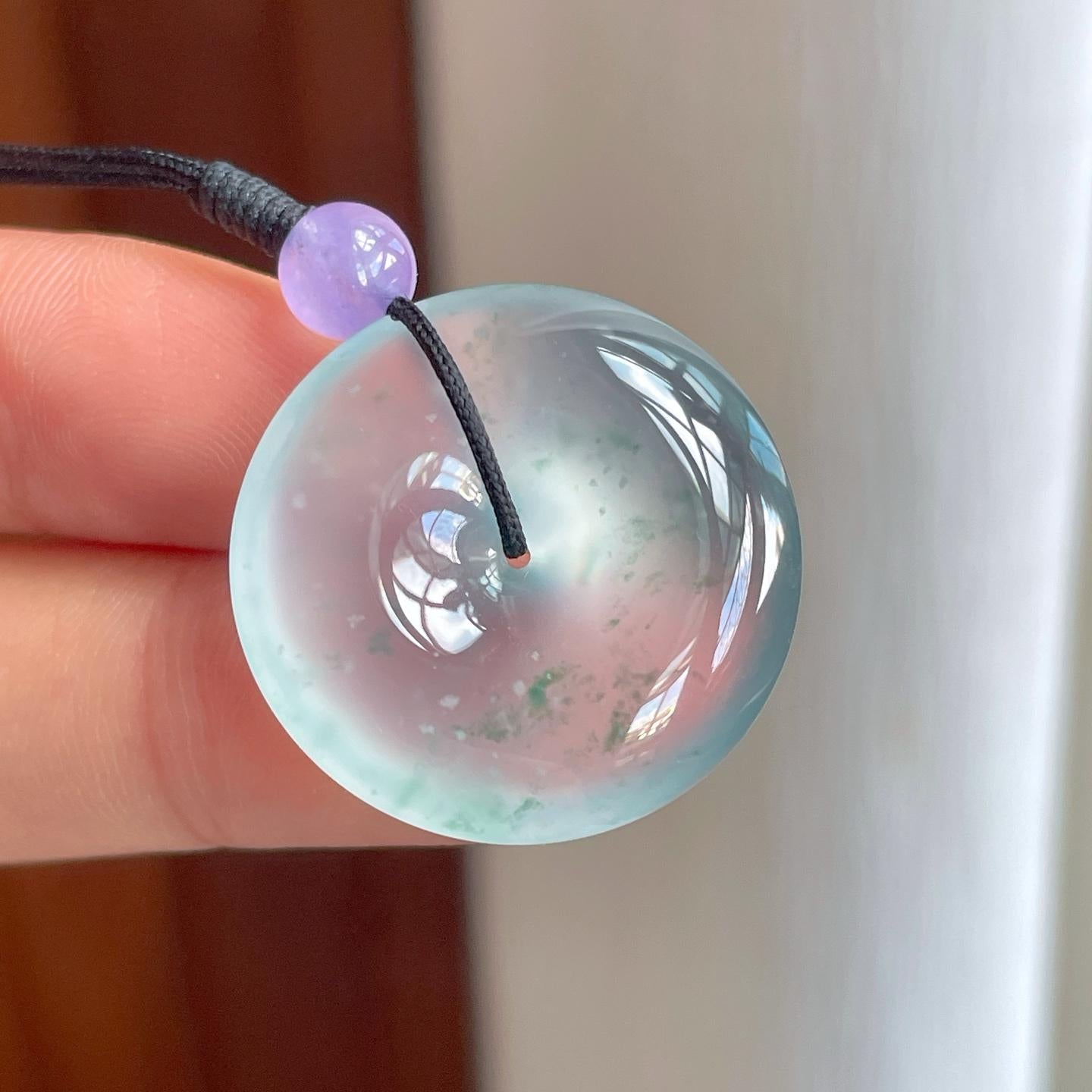 冰玻种飘蓝花翡翠平安扣（yc257256）