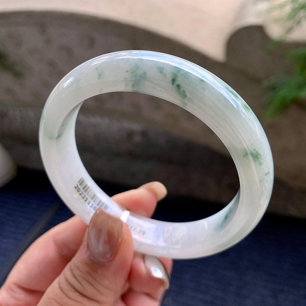 细糯种飘蓝花正圈平安镯  57圈口  天然缅甸A货翡翠（yc433616）