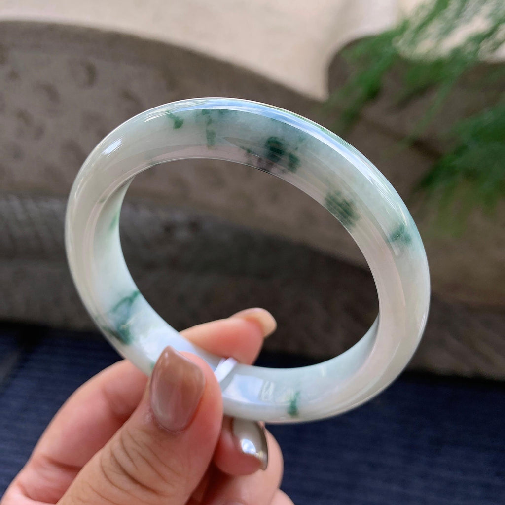 糯种飘蓝花正圈平安镯  57圈口  天然缅甸A货翡翠（yc421223）