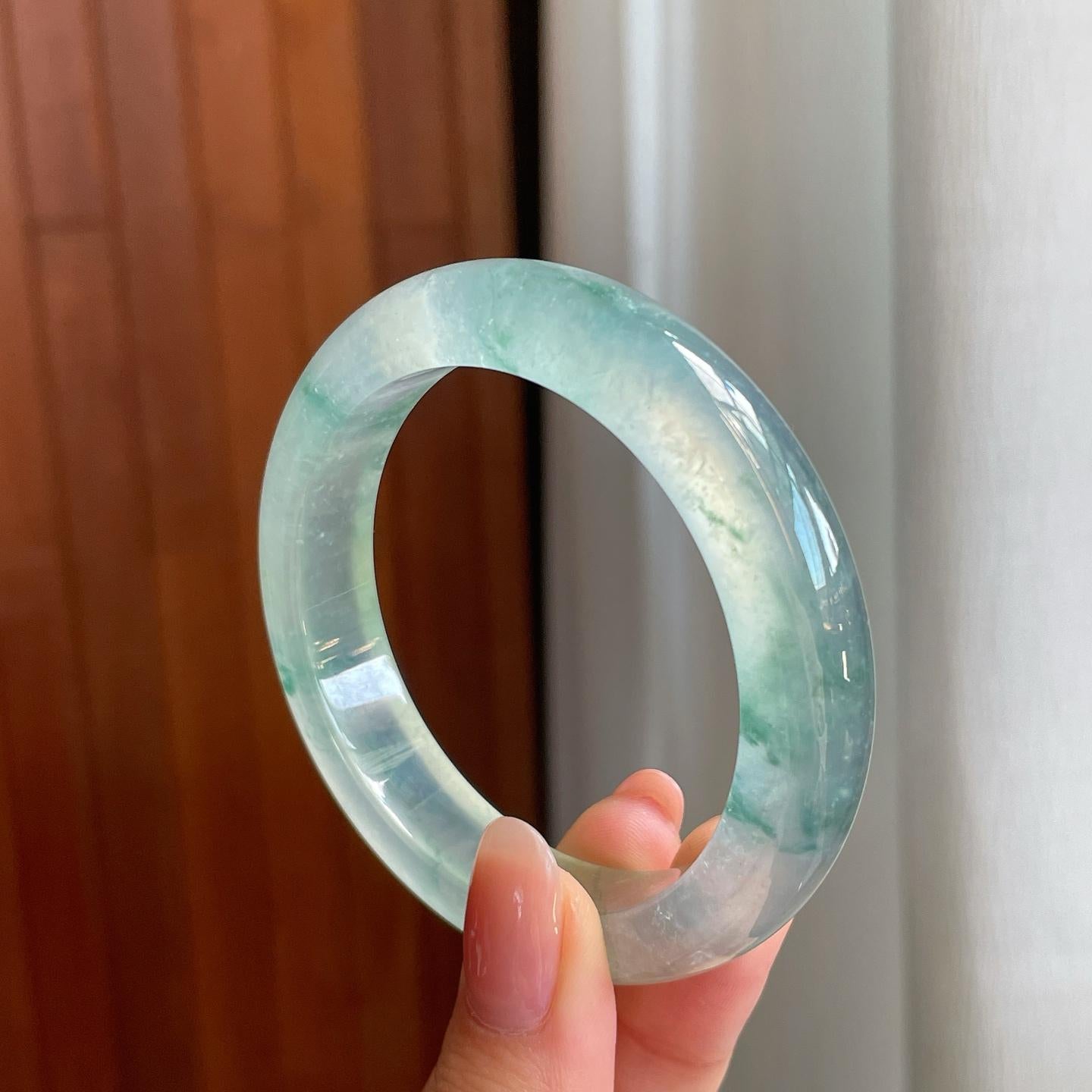 冰玻种飘花翡翠平安镯（53mm）（yc335287）