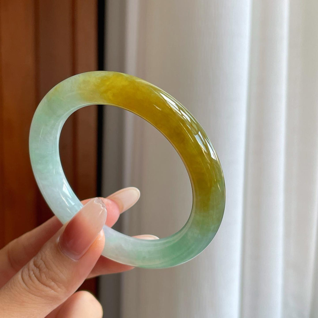 糯冰黄翡翡翠圆条手镯（53.4mm）（yc272839）