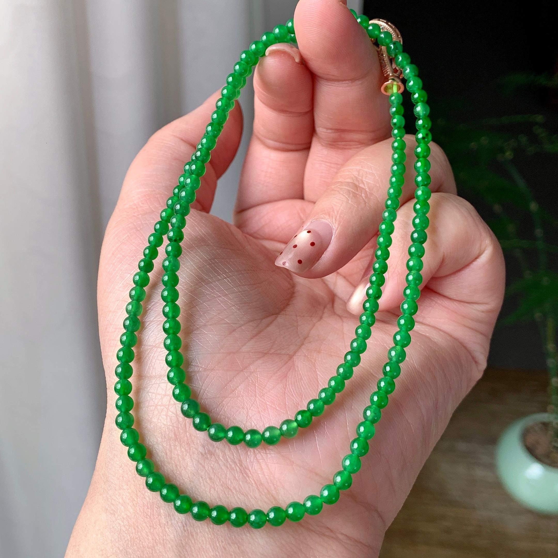 冰种满绿小米珠链（149颗） 天然缅甸A货翡翠（yc355298）