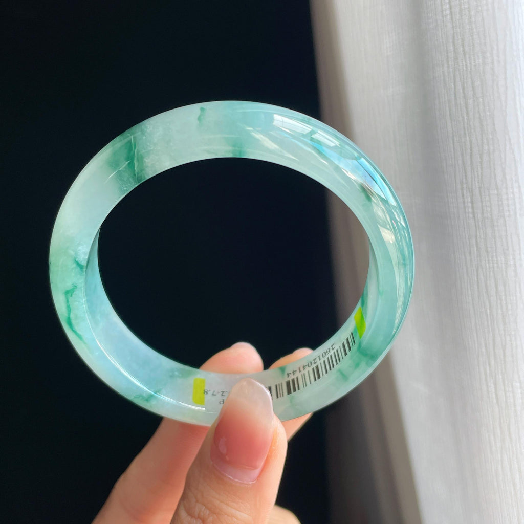 冰种飘花翡翠平安镯（56.5mm)（yc323144）
