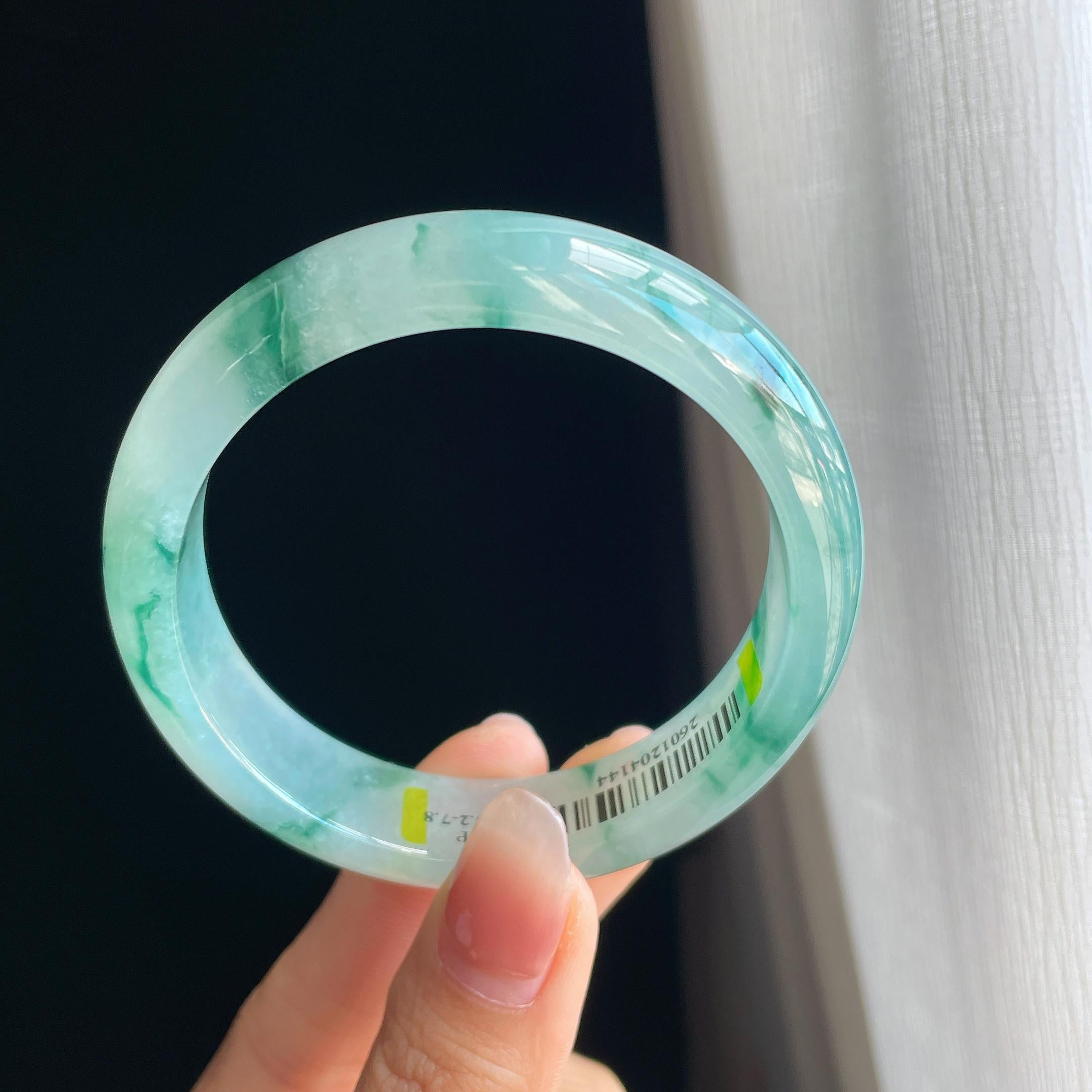 冰种飘花翡翠平安镯（56.5mm)（yc323144）