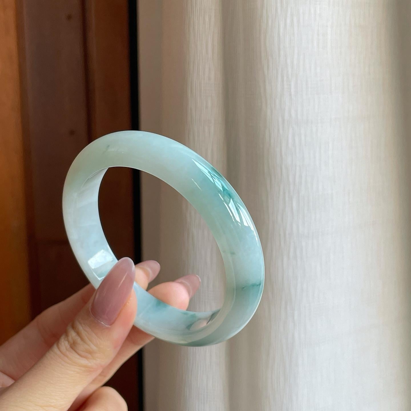 细糯冰飘花翡翠平安镯（56.5mm）（yc289405）