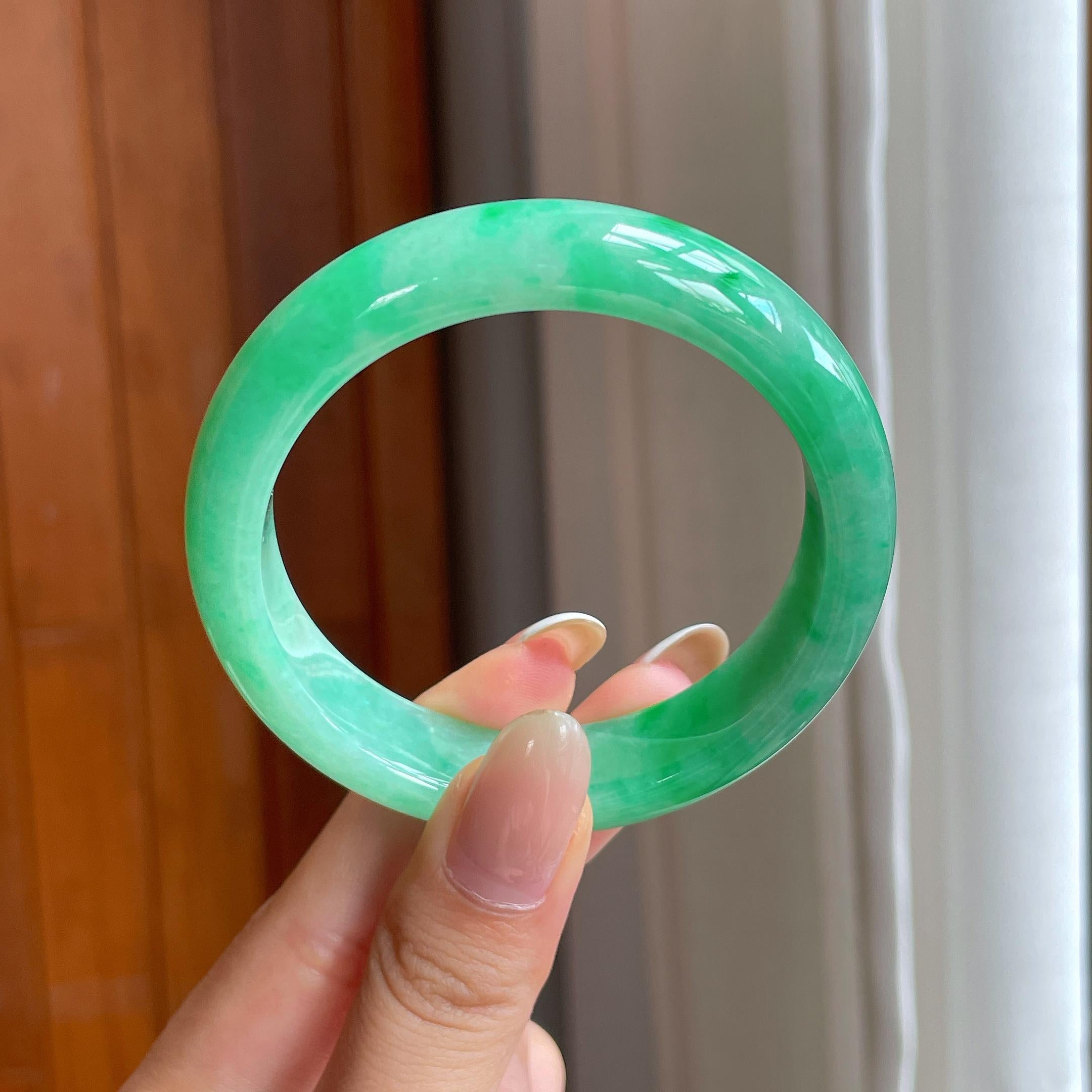 糯冰满绿翡翠平安镯（54mm)（yc406288）