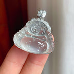 18k金镶冰玻种雪花棉翡翠佛公（yc248487）