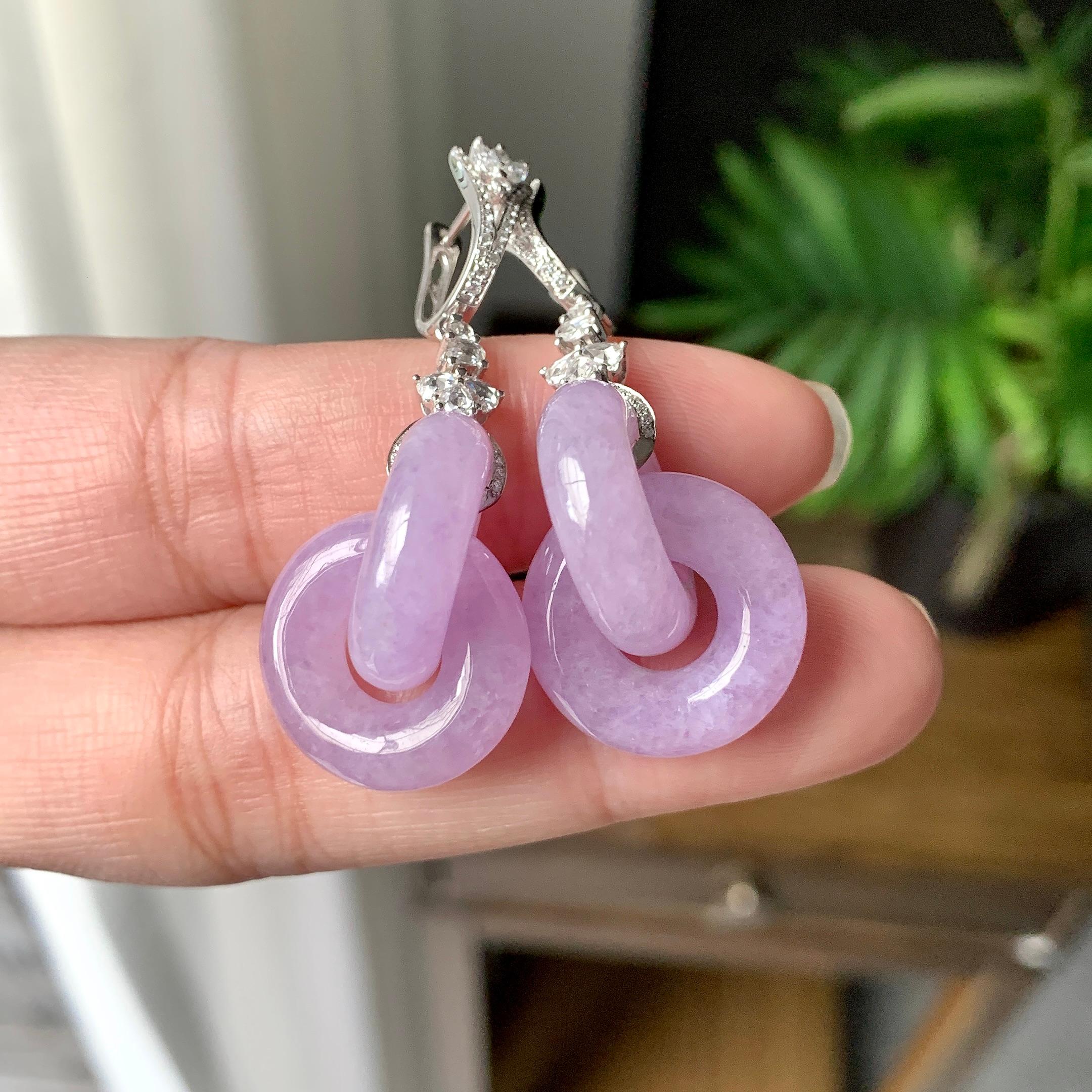 18K金钻镶糯冰种紫罗兰环环相扣耳坠（yc253840）