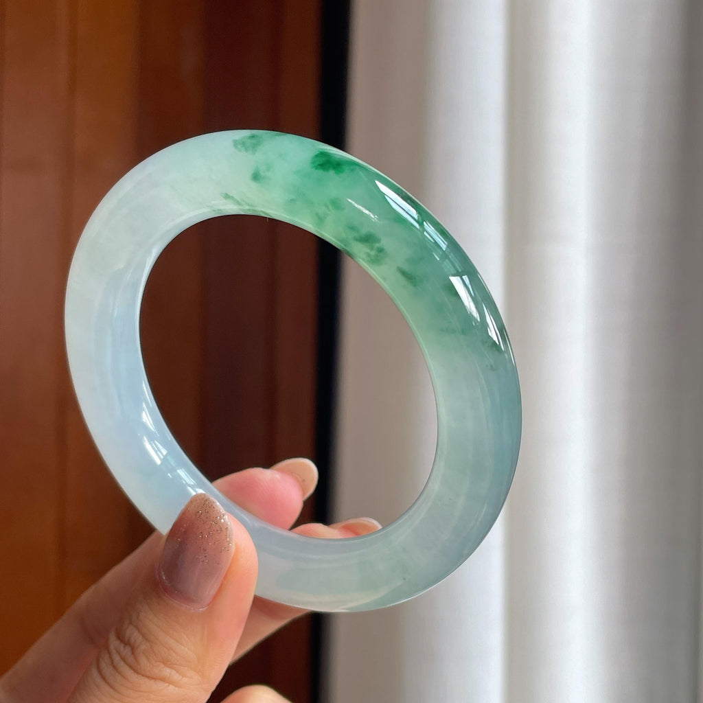 冰种飘花圆条手镯 55圈天然缅甸A货翡翠（yc440570）