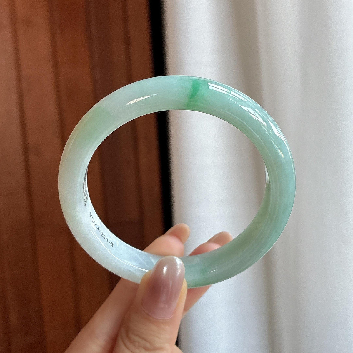 糯冰飘绿花正圈平安镯 57圈（yc726438）