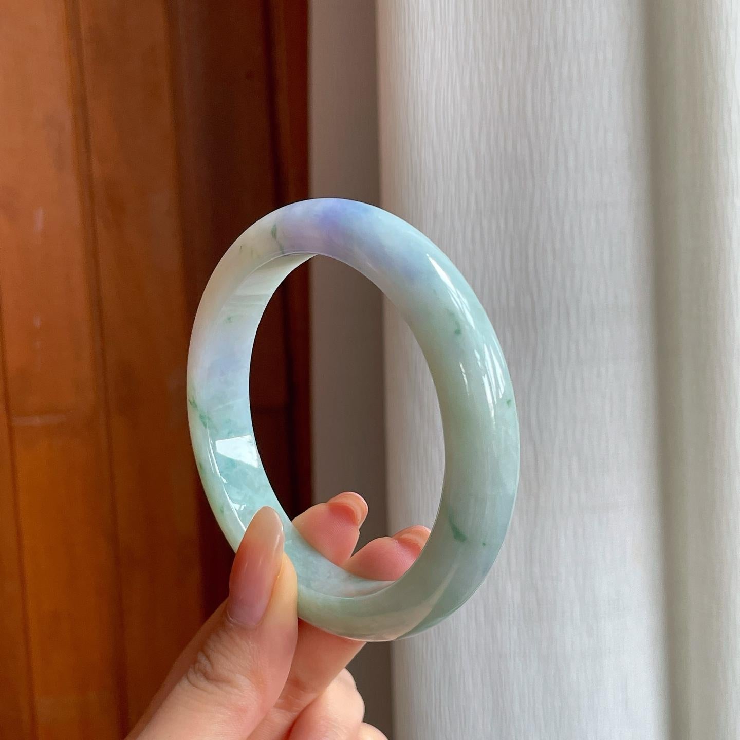 糯冰春彩翡翠平安镯（61mm)（yc360249）