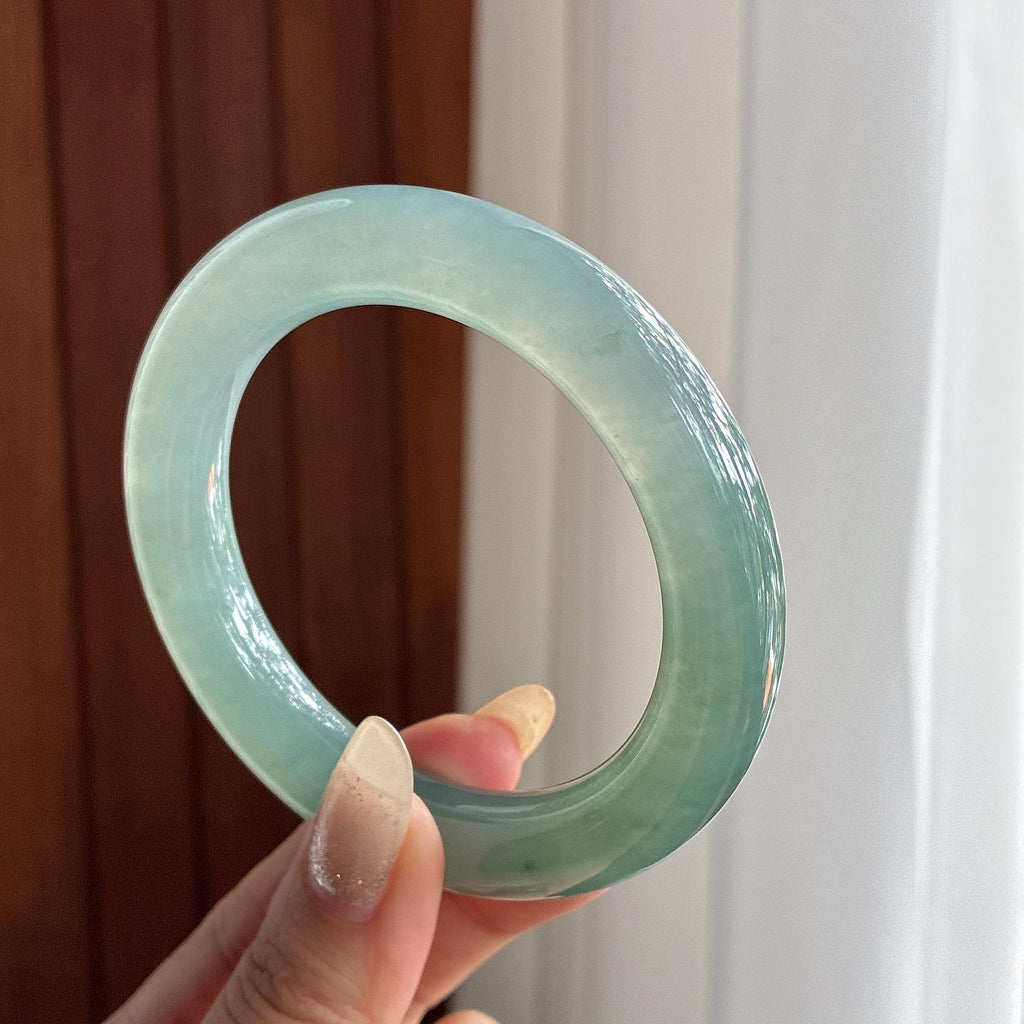 冰种湖水绿圆条手镯 58圈 天然缅甸A货翡翠（yc496009）