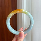 糯冰带黄翡翡翠平安镯（58.5mm）（yc329525）