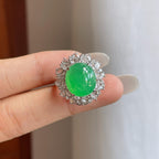 18k金钻镶糯冰果绿翡翠蛋面（yc265200）