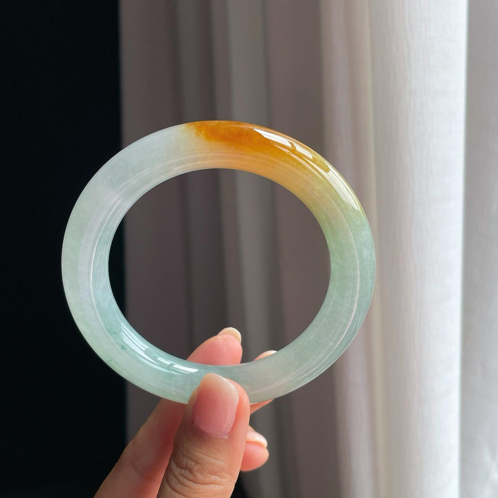 冰种晴底黄翡圆条翡翠手镯（59.5mm）（yc376691）