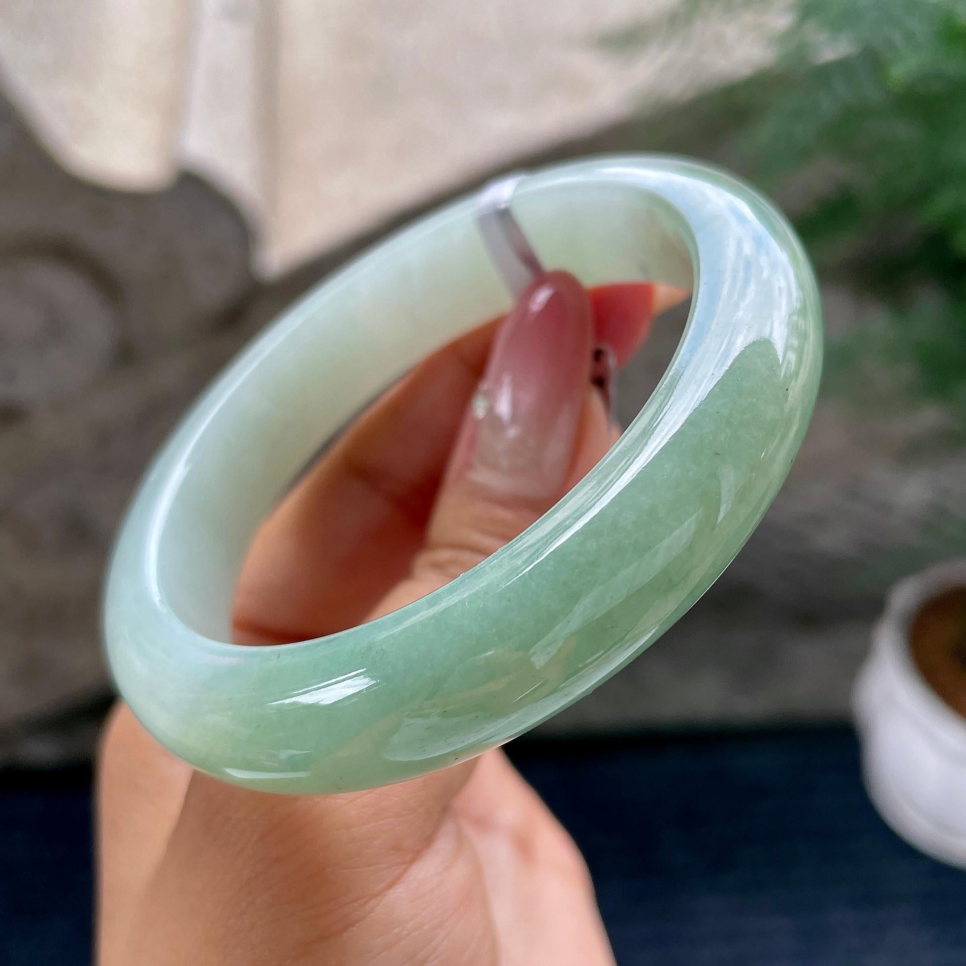 细糯种半山水正圈平安镯57圈         天然缅甸A货翡翠（yc444703）