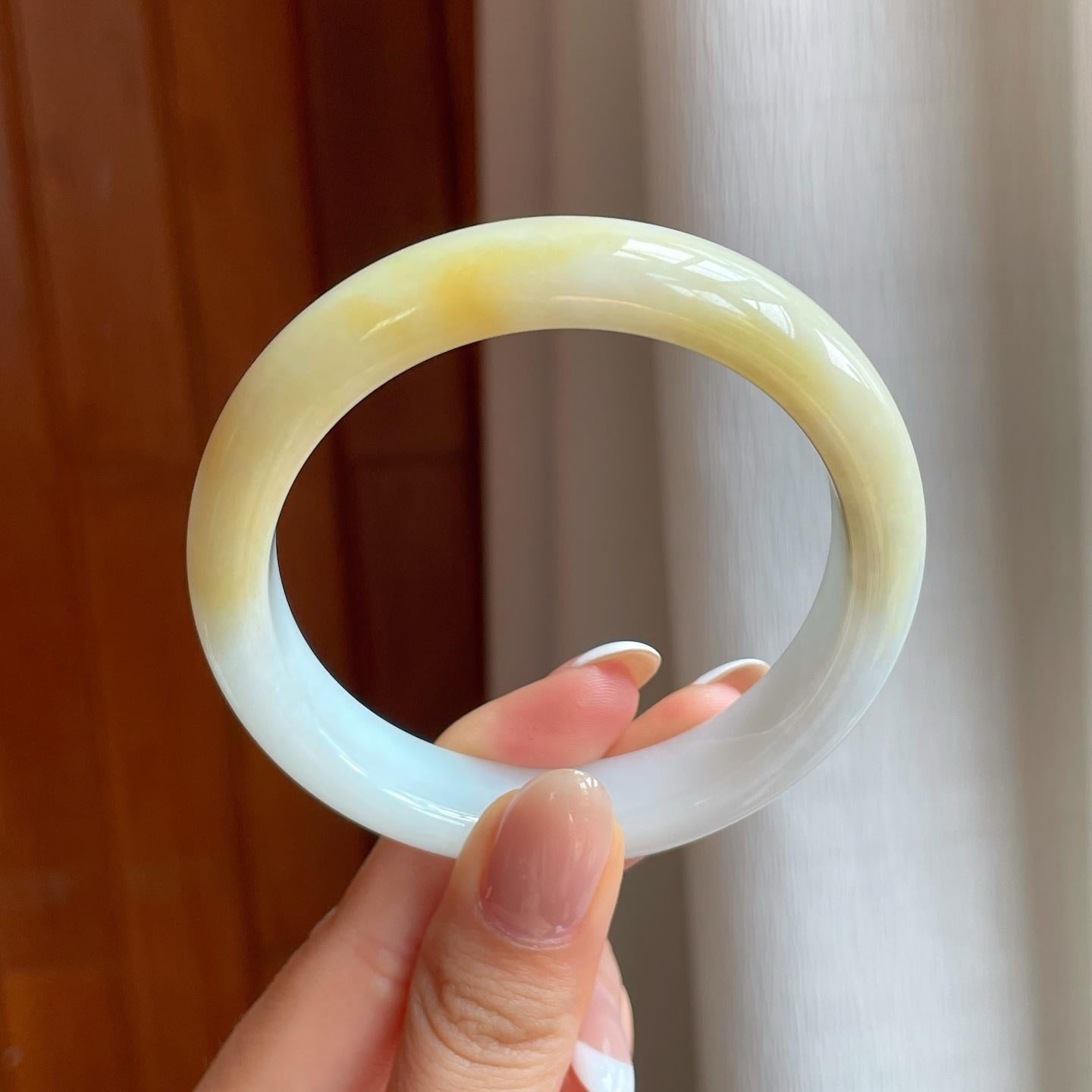 糯冰黄翡翡翠平安镯（55.2mm)（yc370426）