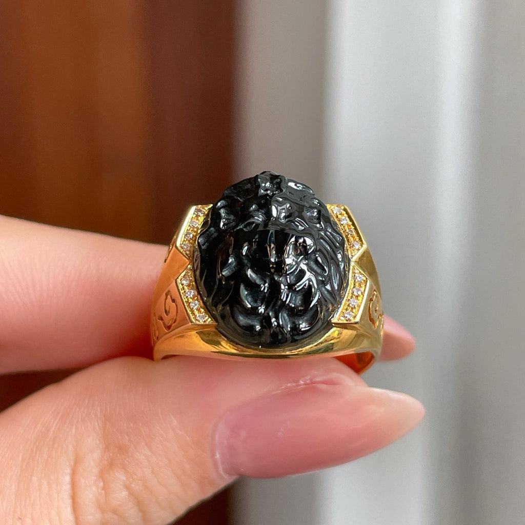 18k金镶冰种墨翠翡翠戒指（yc336782）